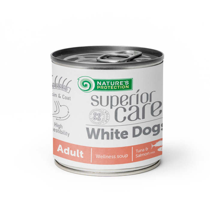 NATURE'S PROTECTION SUPERIOR CARE бульон для собак всех пород, с белым окрасом шерсти, с лососем и тунцом 