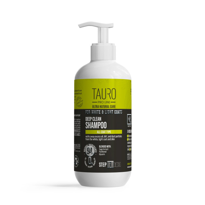TAURO PRO LINE Ultra Natural Care sügavpuhastav šampoon õhukese valge karvaga koertele ja kassidele 
