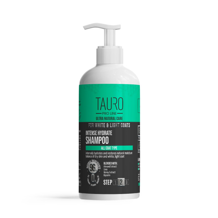 TAURO PRO LINE Ultra Natural Care intensiivselt niisutav šampoon õhukese valge karvaga koertele ja kassidele 