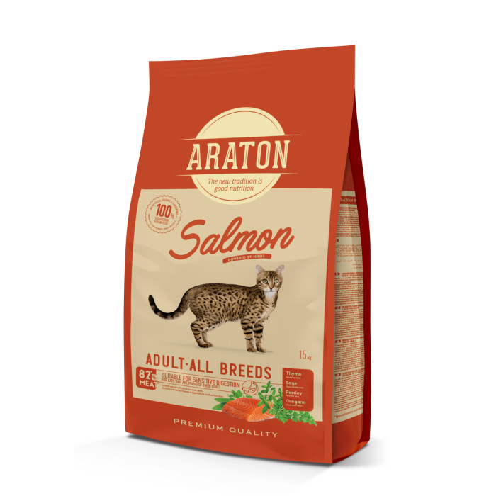 ARATON сухой корм для взрослых кошек всех пород, с лососем 