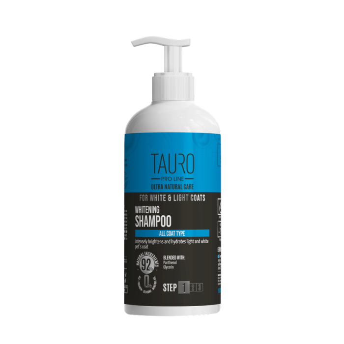 TAURO PRO LINE Ultra Natural Care  valgendav šampoon valge ja heleda karvaga koertele ja kassidele 