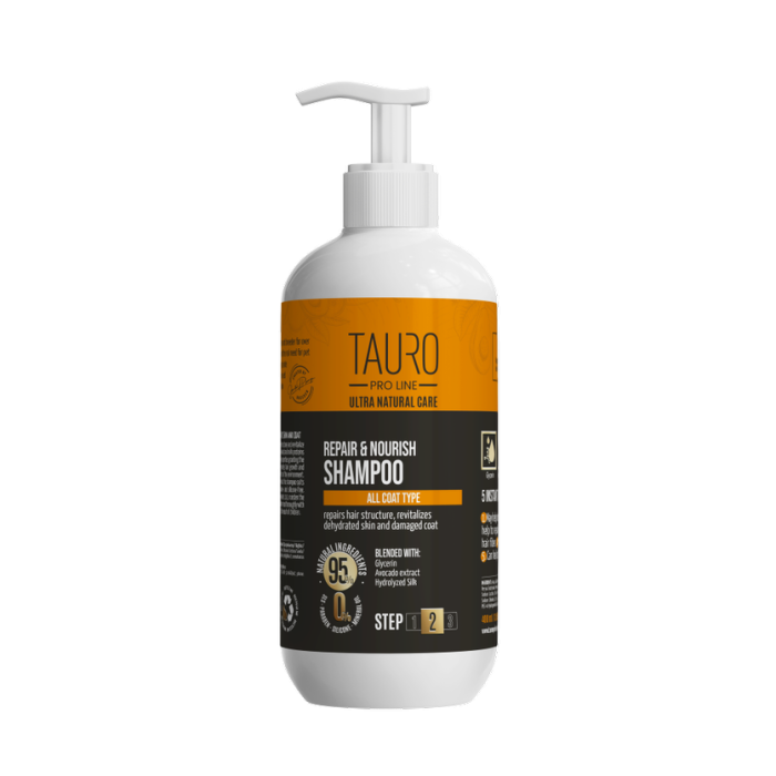 TAURO PRO LINE Ultra Natural Care восстанавливающий питательный шампунь для шерсти и кожи собак и кошек 