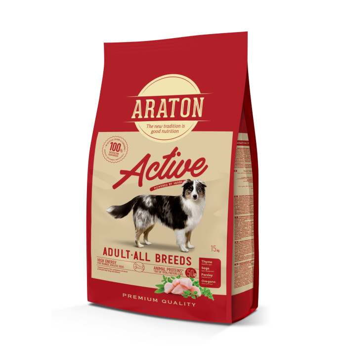 ARATON сухой корм для взрослых активных собак всех пород, с мясом домашней птицы 