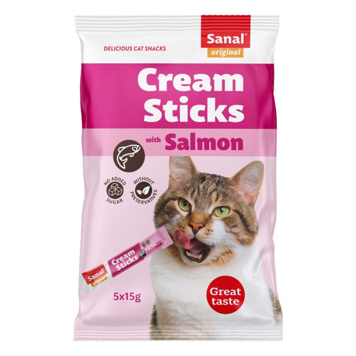 SANAL Cream sticks with Salmon, крем-лакомствa для кошек, с лососем 