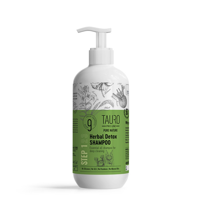 TAURO PRO LINE Pure Nature Herbal Detox, sügavpuhastav šampoon koerte ja kasside karvkattele 