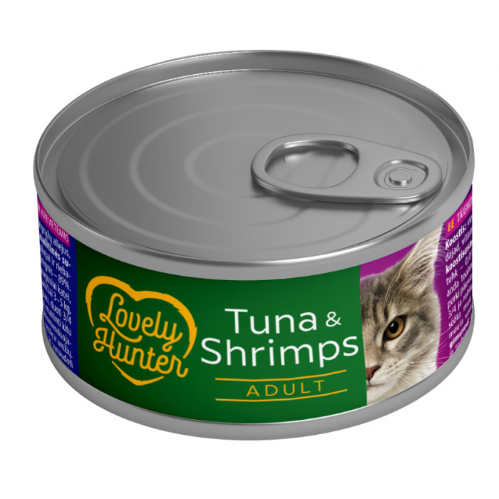 LOVELY HUNTER консервированный корм для взрослых кошек, с тунцом и креветками 