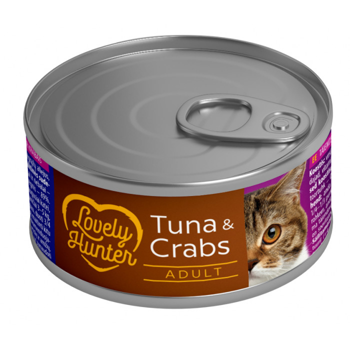 LOVELY HUNTER консервированный корм для взрослых кошек, с тунцом и крабами 
