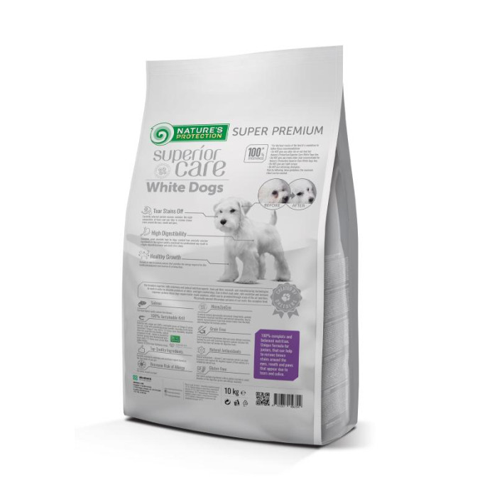 NATURE'S PROTECTION SUPERIOR CARE сухой беззерновой корм для растущих собак всех пород с белой шерстью, с лососем 