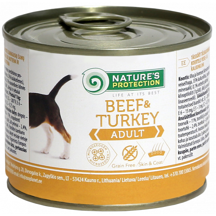 NATURE'S PROTECTION консервированный корм для взрослых собак, с говядиной и индюшатиной 