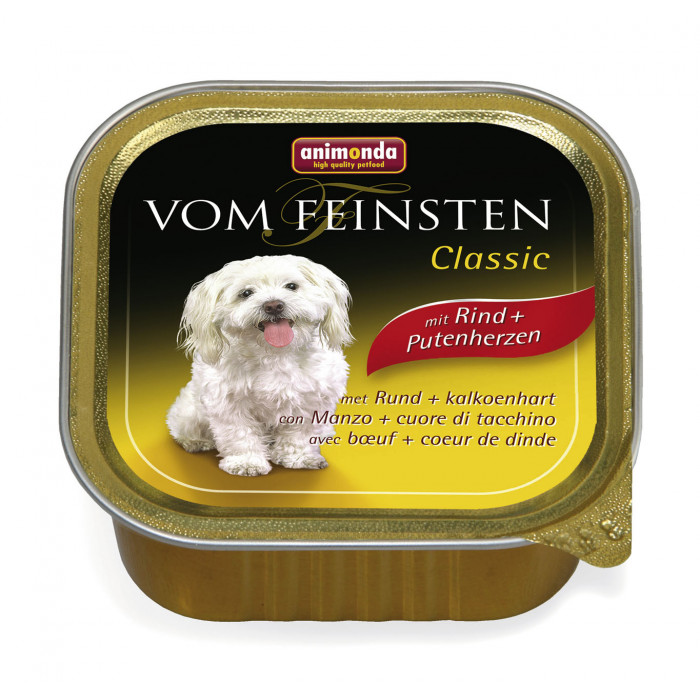 ANIMONDA Vom feinsten classic консервированный корм для взрослых собак, с говядиной и индюшачьими сердечками 