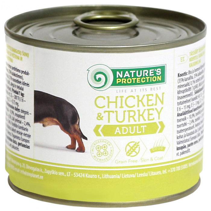 NATURE'S PROTECTION консервированный корм для взрослых собак, с курятиной и индюшатиной 