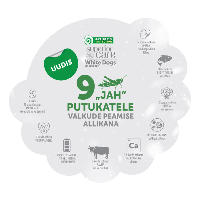 NATURE'S PROTECTION SUPERIOR CARE teraviljavaba kuivtoit väikest kasvu valge karvaga täiskasvanud koertele, putukatega  
