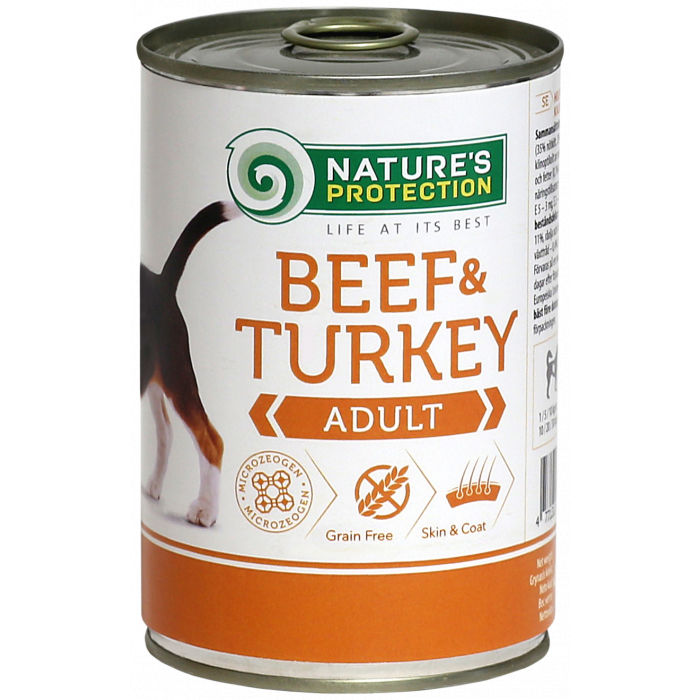NATURE'S PROTECTION консервированный корм для взрослых собак, с говядиной и индюшатиной 