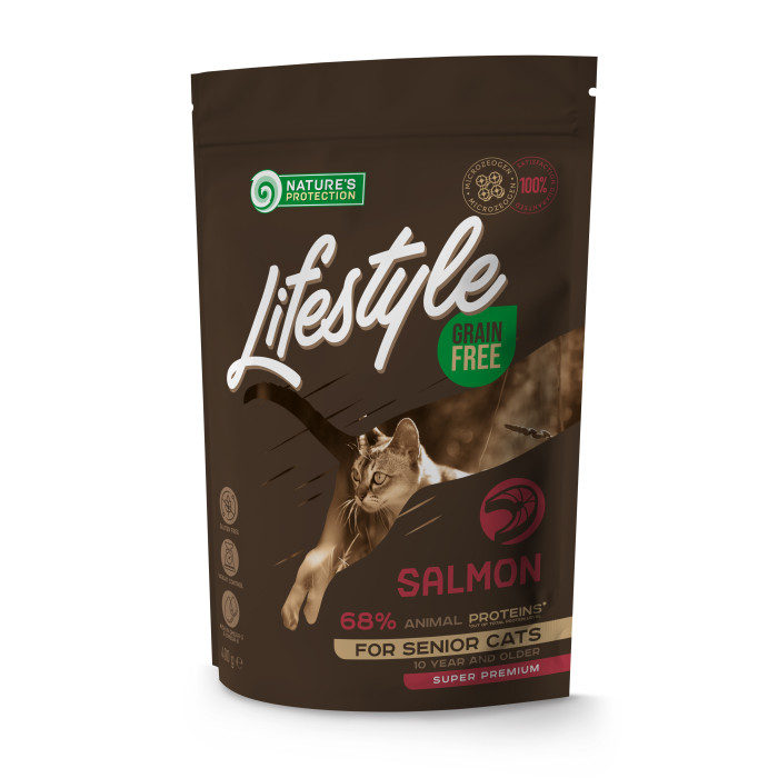 NATURE'S PROTECTION LIFESTYLE сухой беззерновой корм для зрелых кошек, с лососем 