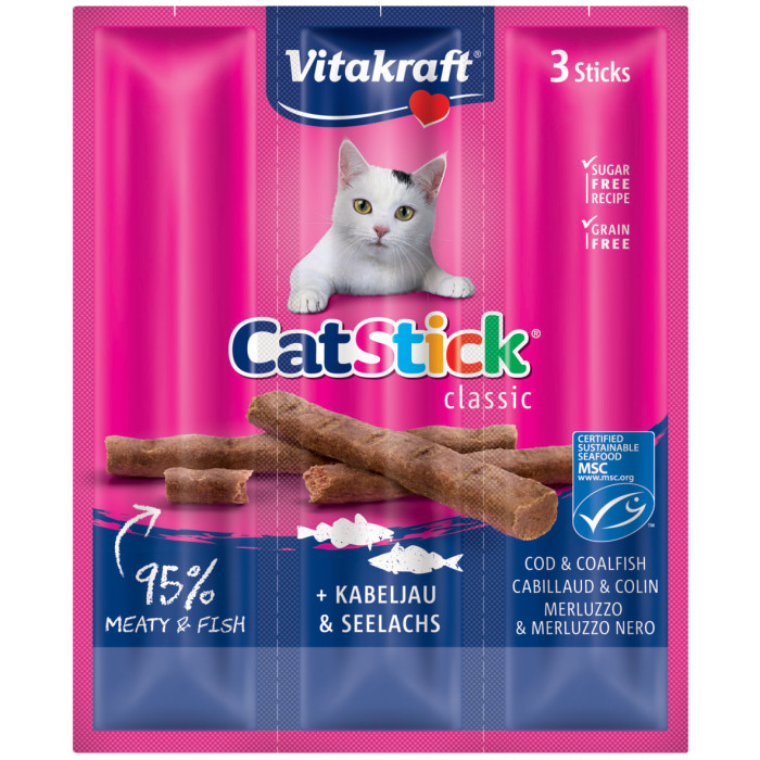VITAKRAFT Cat-Stick Mini лакомство для кошек с треской и тунцом 