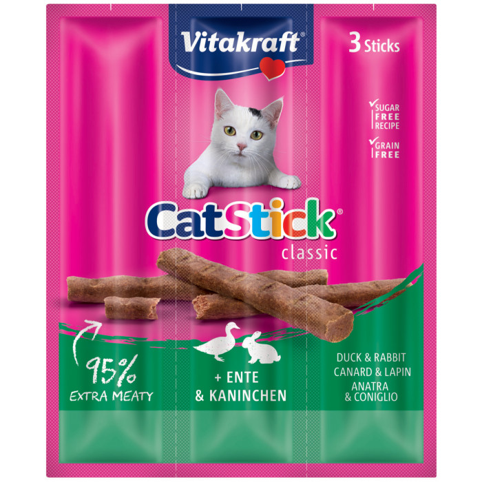 VITAKRAFT Cat Stick Miini лакомство для кошек с уткой и кроликом 