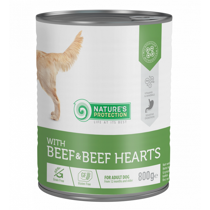 NATURE'S PROTECTION консервированный корм для взрослых собак, с говядиной и говяжьими сердцами 