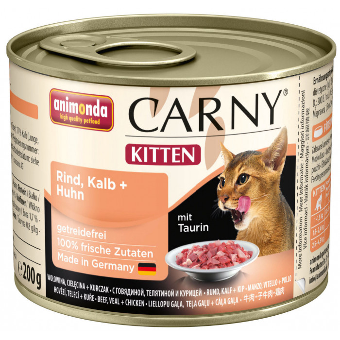 ANIMONDA Carny консервированный корм для молодых кошек, с говядиной, телятиной и курятиной 