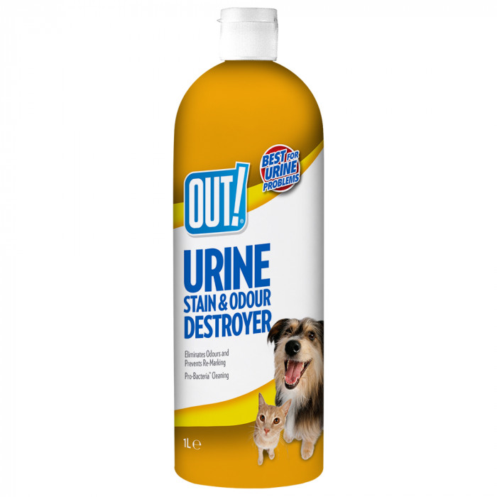 OUT! Dog Urine stain&odour destroyer 1000 мл, средство для удаления пятен и запахов мочи домашних животных 