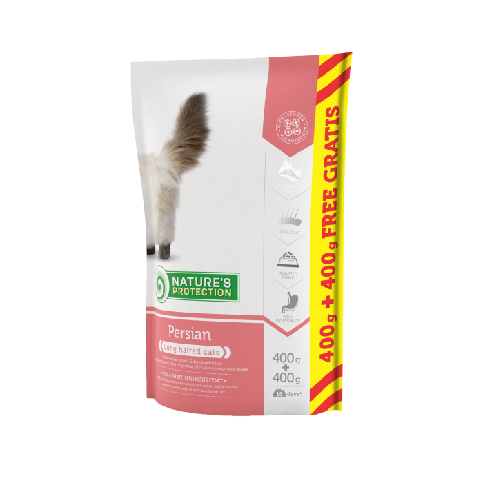 NATURE'S PROTECTION сухой корм для взрослых длинношертных кошек, с мясом домашней птицы 