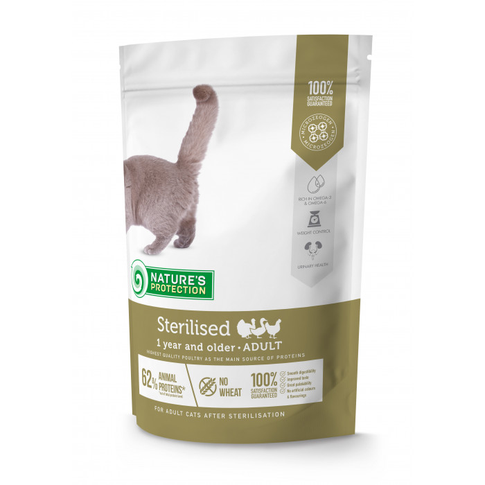 NATURE'S PROTECTION сухой корм для взрослых кошек после стерилизации, с мясом домашней птицы 