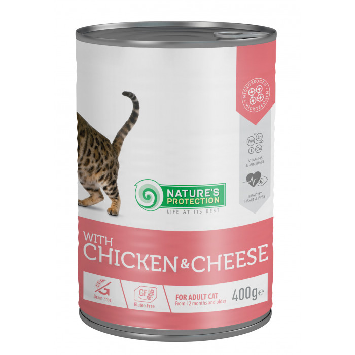 NATURE'S PROTECTION консервированный корм для взрослых кошек, с курицей и сыром 