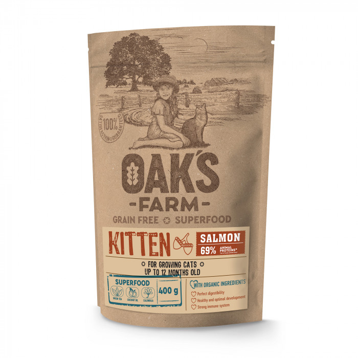 OAK'S FARM Cухой корм для котят с лососем 