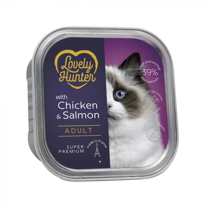 LOVELY HUNTER консервированный корм для взрослых кошек, с курятиной и лососем 