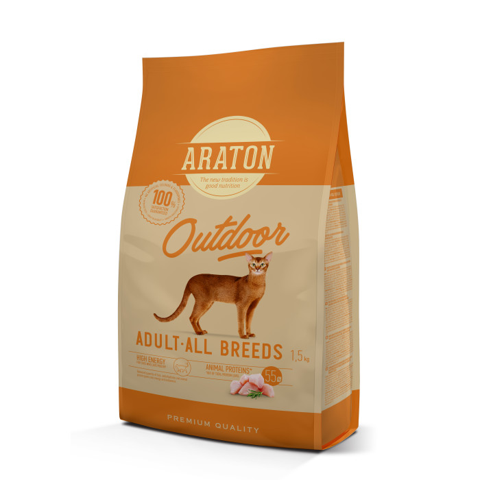 ARATON сухой корм для активных взрослых кошек, с курицей и индейкой  
