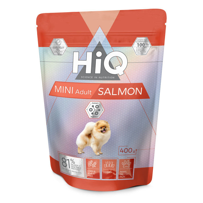HIQ сухой корм для взрослых собак малых пород, с лососем 