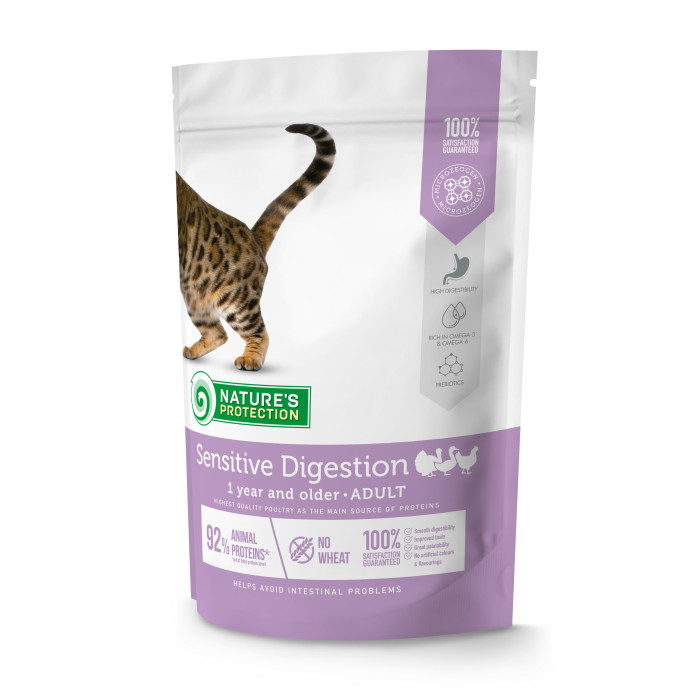 NATURE'S PROTECTION сухой корм для взрослых кошек с чувствительным пищеварением,  с мясом домашней птицы 