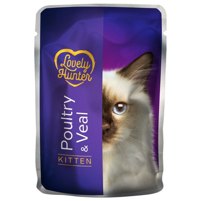 LOVELY HUNTER консервированный корм для молодых кошек, с мясом домашнй птицы и телятиной 