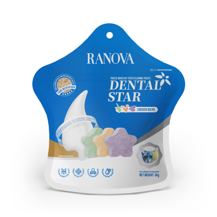 RANOVA Dental Star пищевые добавки-лакомства для кошек, лиофилизированная курица 