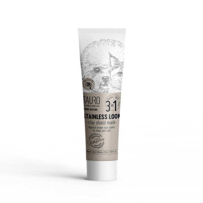 TAURO PRO LINE Pure Nature Stainless look 3in1, naturaalne savimask koerakarva pisaraplekkide vastu 