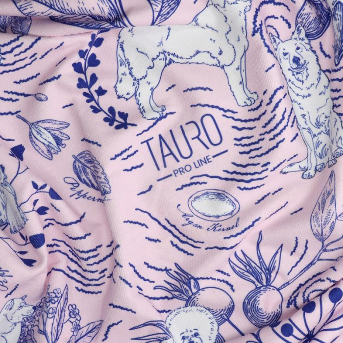 TAURO PRO LINE круглое полотенце из микрофибры, уникальный дизайн, розовое, с синими деталями и бахромой 