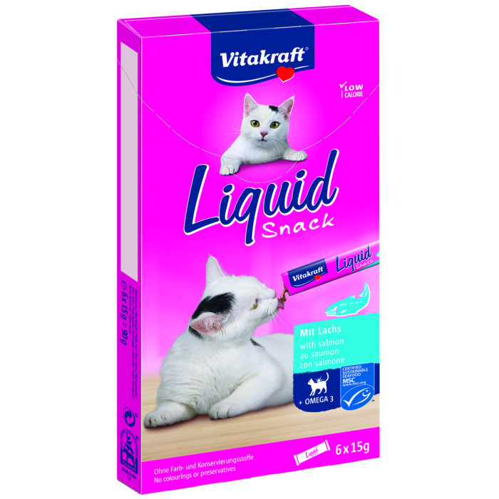 VITAKRAFT Liquid Snack söödalisand kassidele – närimismaius, lõhe ja omega 3-ga 