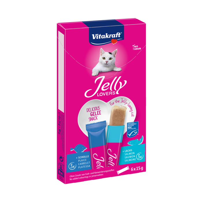 VITAKRAFT Jelly Lovers kормовые добавки - лакомства для кошек, с лососем и камбалой 