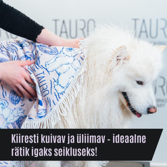 TAURO PRO LINE ümmargune mikrokiust käterätik, unikaalne disain, roosa siniste detailide ja narmastega 