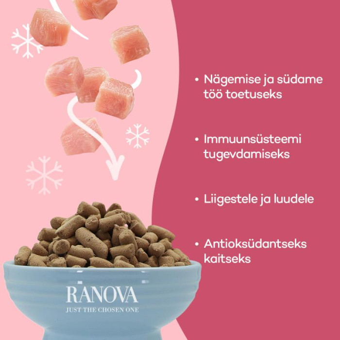 RANOVA Täiskasvanud kasside kuivtoit, külmkuivatatud kanaliha 