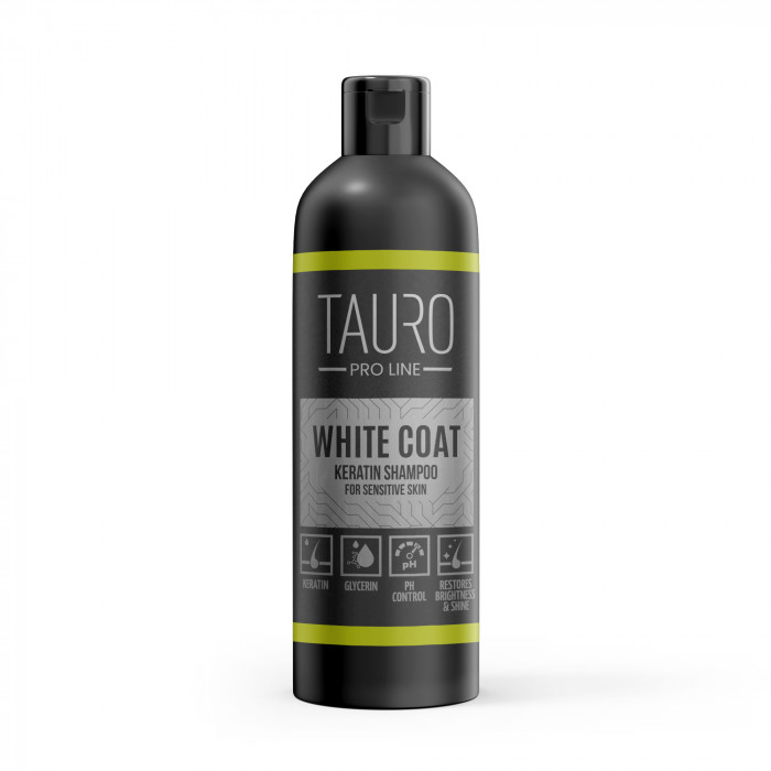 TAURO PRO LINE White coat, keratiiniga šampoon valgekarvalisele koerale ja kassile 