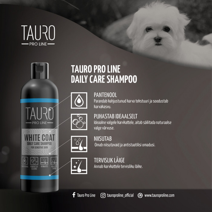 TAURO PRO LINE White Coat, valgekarvalise koera ja kassi igapäeva šampoon 