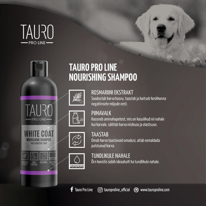 TAURO PRO LINE White Coat, toitešampoon valgekarvalisele koerale ja kassile 
