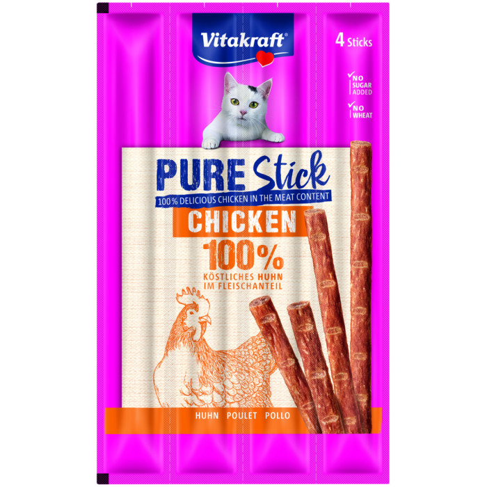 VITAKRAFT Pure Stick kормовые добавки - лакомства для кошек, с курицей 