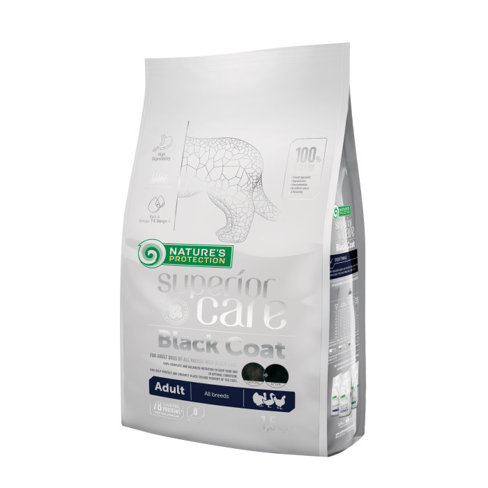 NATURE'S PROTECTION SUPERIOR CARE сухой корм для взрослых собак всех пород с черной шерстью, с мясом домашней птицы 