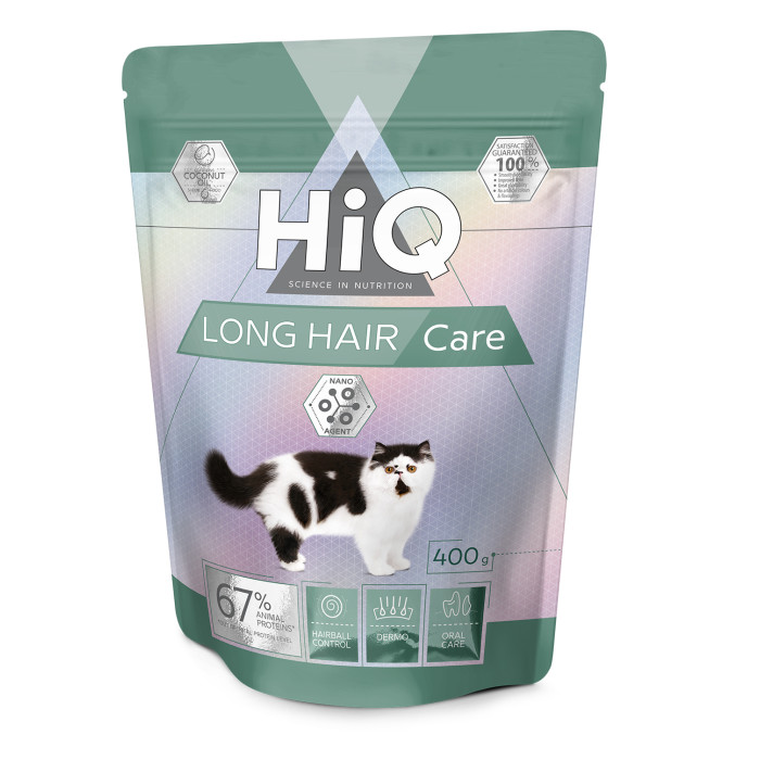 HIQ сухой корм для взрослых длинношертных кошек, с мясом домашней птицы 