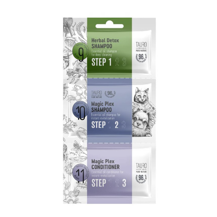 TAURO PRO LINE Pure Nature Herbal Detox + Magic-Plex набор пробников шампуней и кондиционеров для кошек и собак 