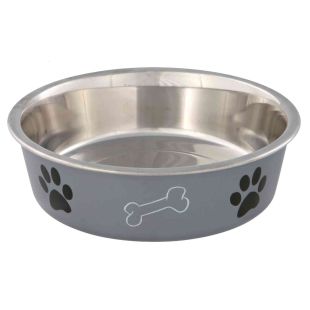 TRIXIE миска для домашних животных из нержавеющей стали, покрытая пластиком, с аппликацией в виде лапок, серого цвета, 0,8 l/ø