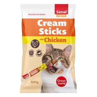 SANAL Cream sticks with Chicken, kreemjas maius kanalihaga kassidele 5x15 g