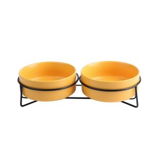 XINGMI CERAMICS миска для питомцев, керамическая, двойная, с железным основанием желтая, 2 x 0,85 l, 33,5x17x9 cм