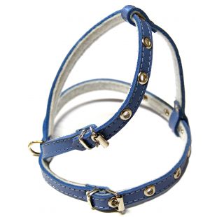 HIPPIE PET Кожаная шлейка для собаки кожаные, перфорированные, 10x38 cм, синие